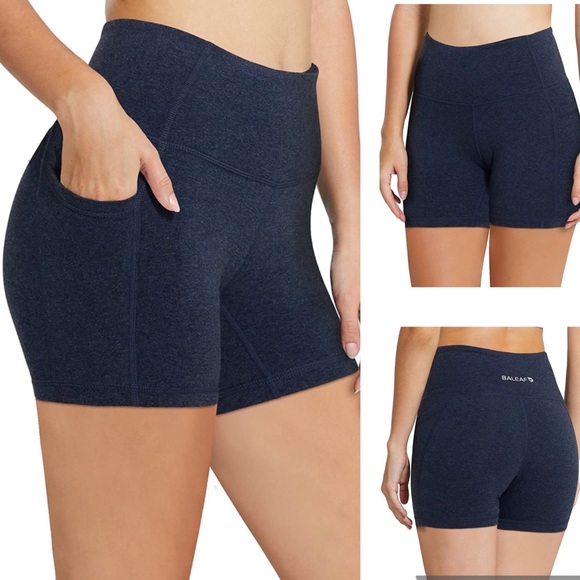 Baleaf Pants - Baleaf side pocket high waist heathered blue biker shorts